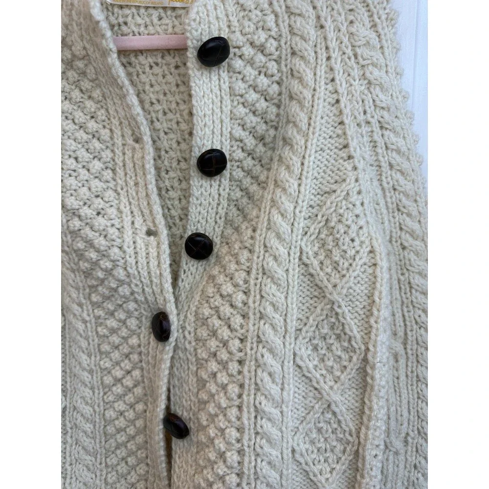 Vintage Glenairn Kids Wool Aran Sweater Hand Knit Ireland Cream Cardigan